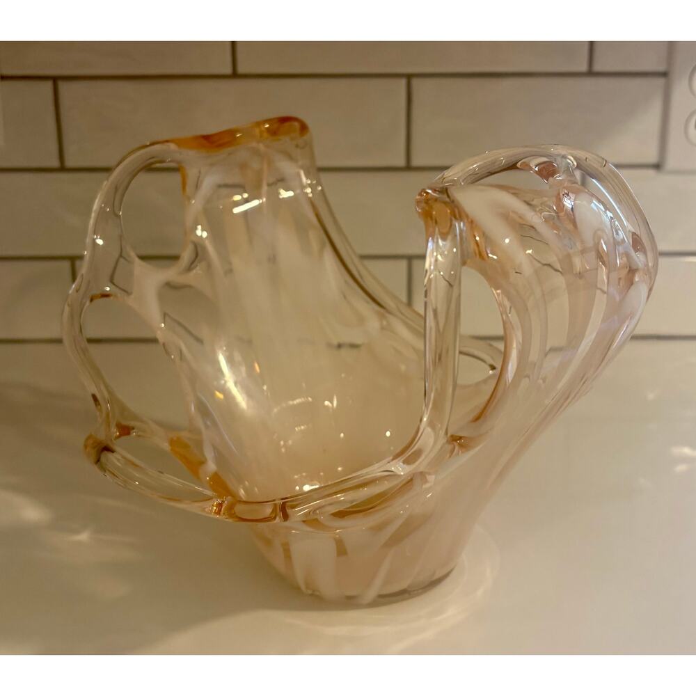Vintage Pink and White Art Glass Vase